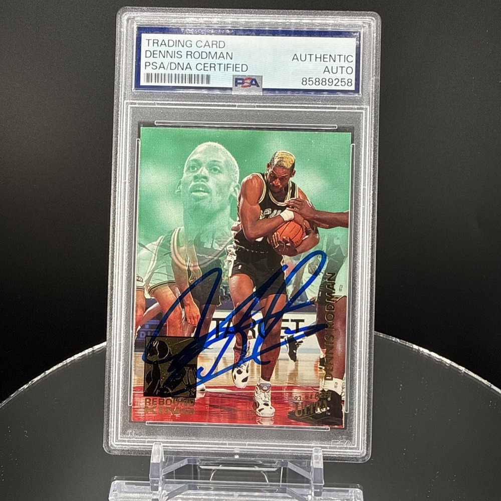 Dennis Rodman Signed 1993-94 Fleer Ultra Rebound King Spurs NBA Card #10 PSA